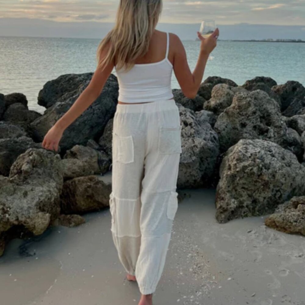 Shore Club white cotton beach cargo pants